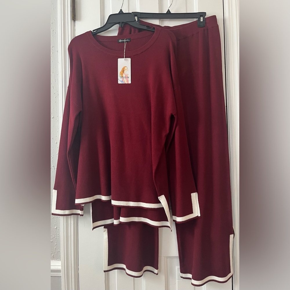 NWT PRETTYGARDEN Women’s 2-piece Wine Red Long-Sleeve Knit Outfit. Size: XL - Picture 4 of 13
